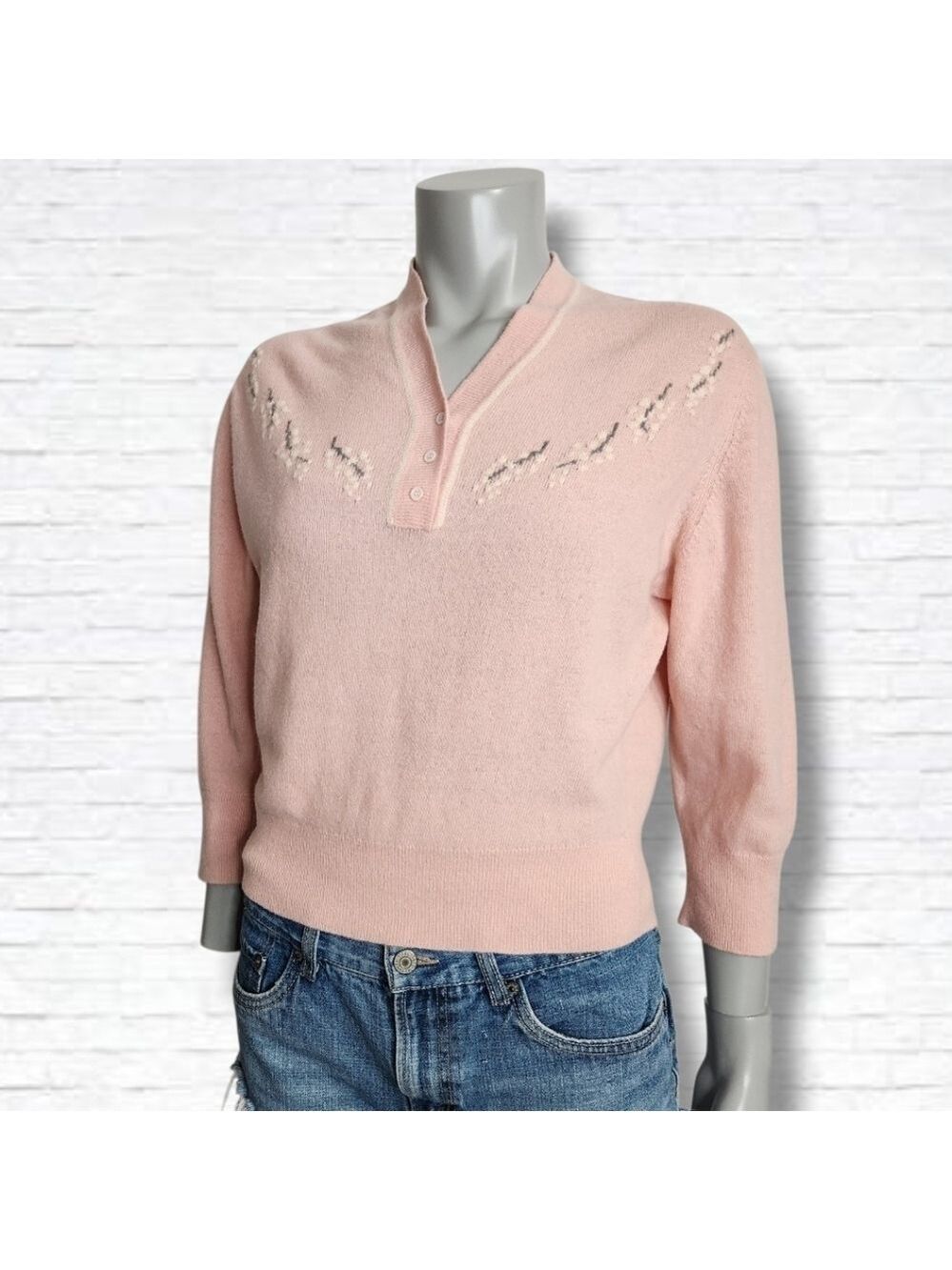 Vintage Bernhard Altmann Pink Cashmere 3/4 Sleeve Sweater Size XS